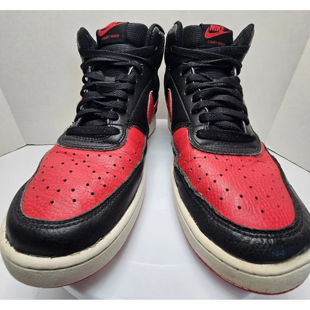 Nike Men's Court Vision Mid Shoes Size 7.5‎ DM8682-001 Black Red Sneakers